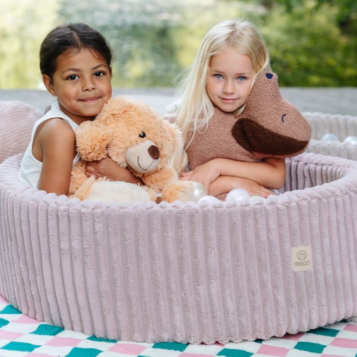Piscina de bolas redonda MISIOO para bebés y niños, pana gruesa, rosa, 90x30 cm, 200 bolas: rosa/dorado/blanco perla