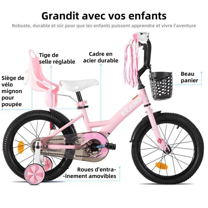 Vélo pour enfants - JOYSTAR - 16 pouces - Avec panier noir et roues d'entraînement - Convient aux enfants âgés de 4 à 7 ans - Rose