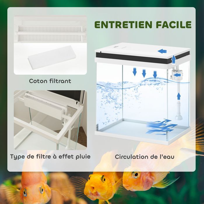 Komplettes kleines Aquarium – PawHut – 14 l – mit Filtersystem, LED-Beleuchtung, Wasserpumpe und Deckel – weiß