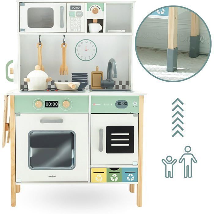 Cucina interattiva in legno per bambini Mamabrum 85 x 31 x 97,5 cm – Altezza regolabile – Accessori – Piastra con suoni e luci