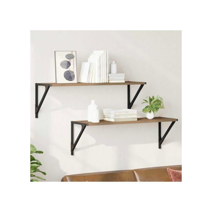 vidaXL Wandplanken van bewerkt hout - Handgemaakt eikenhout - 80x25x25,5 cm - Wandmontage - 2 stuks