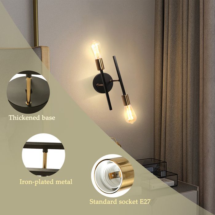 TOKIUS Moderne Wandleuchte für den Innenbereich, Vintage E27 Metall-Wandleuchte für Wohnzimmer, Schlafzimmer, Flur, Treppenhaus (1 Stück, Schwarz-Kupfer)