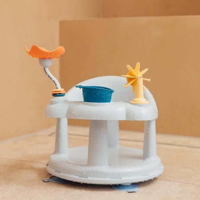 Seggiolino da bagno girevole BEBECONFORT per neonati, 6-12 mesi, massimo 10 kg, girevole a 360°, gioco, antiscivolo, ergonomico, con ventose, blu