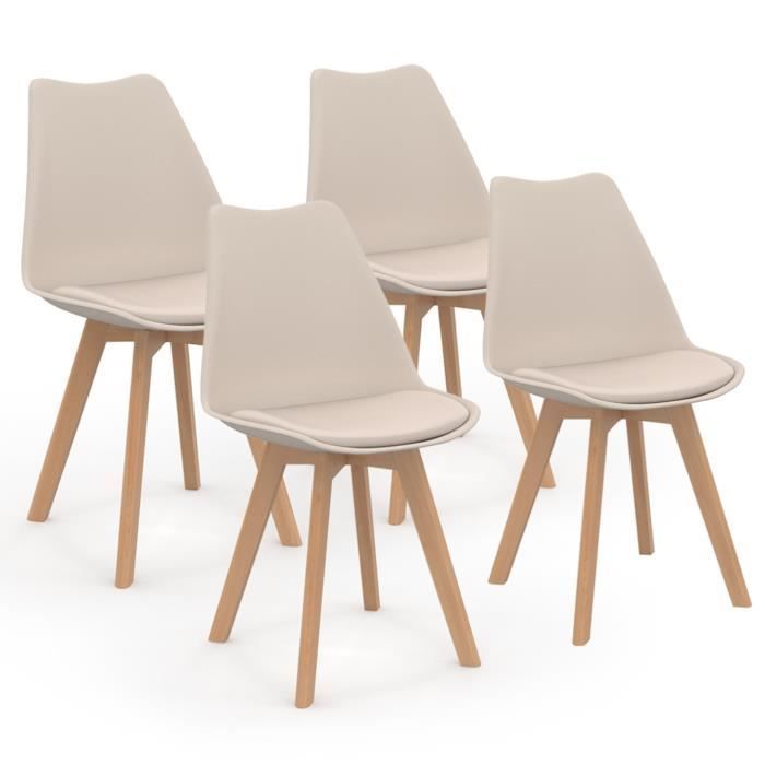 IDMARKET Set van 4 beige Scandinavische eetkamerstoelen SARA