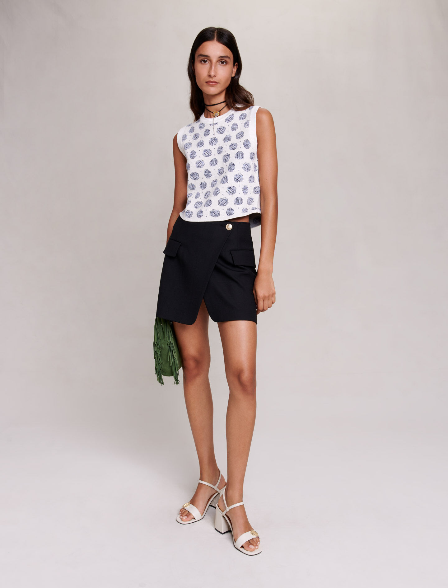 Cropped monogram trui-Monogramme Clover ecru/blauw