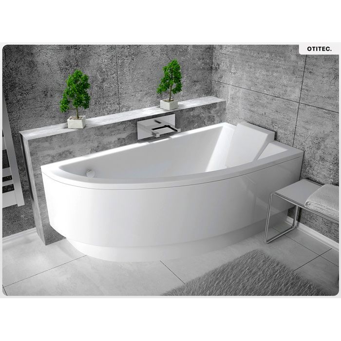 Vasca da bagno asimmetrica destra - OTITEC - PRAKTIKA - 140x70 cm - Scarico automatico - Garanzia di 10 anni