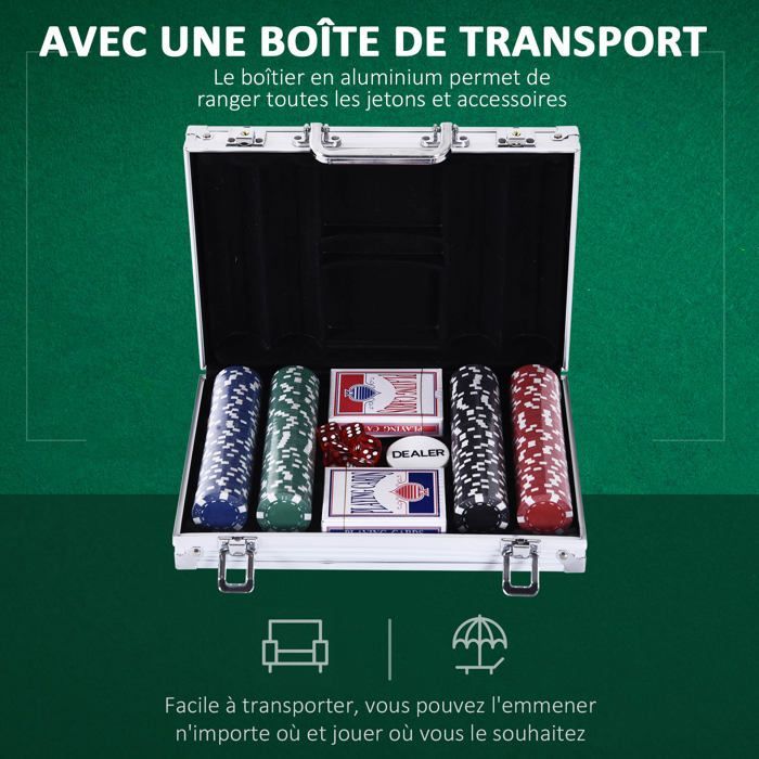 Juego de póker - HOMCOM - Juego completo con 200 fichas, 2 barajas de cartas, 2 llaves y estuche - Aluminio - Gris