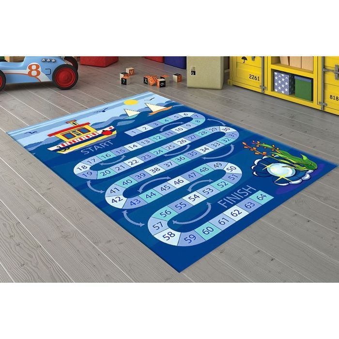 Alfombra infantil para dormitorio de 120x160 cm, poliéster, diseño náutico.