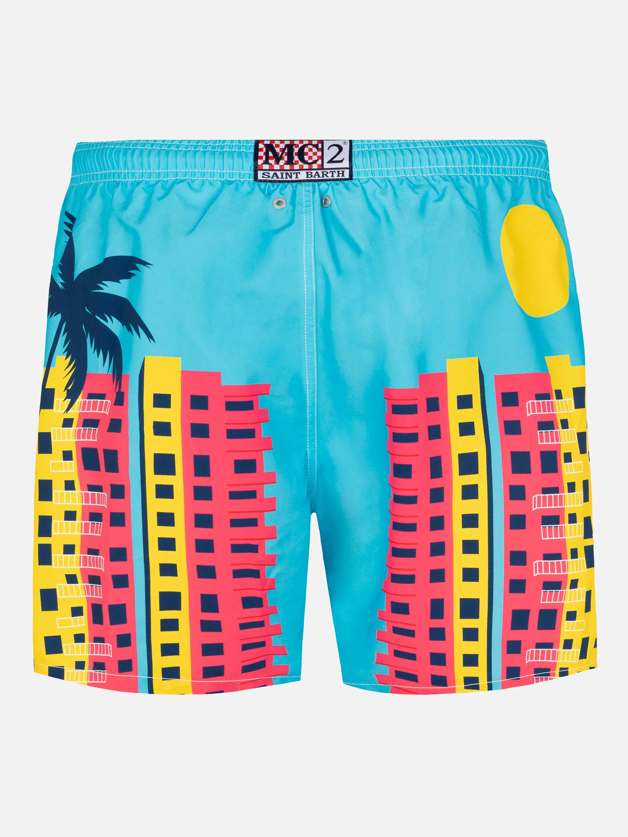 Costume mare lunghezza media Gustavia con stampa cartolina Miami