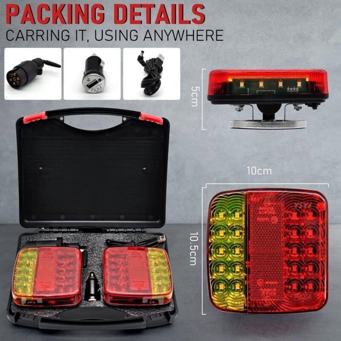 Paquete de 2 luces traseras LED inalámbricas WiFi para remolque, coche, camión, tractor.