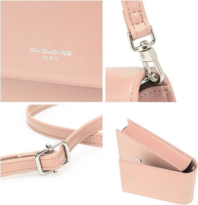 David Jones - Bolsa Transversal Feminina para Celular - Mini Bolsa Clutch, Bolsa de Ombro Pequena, Couro Sintético PU - Rosa