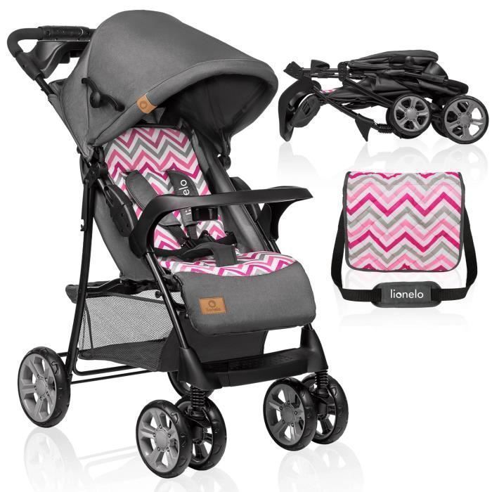LIONELO Emma Lightweight Stroller - Quick Fold - 6-36 Months - Bag Included - Large Basket - Pink