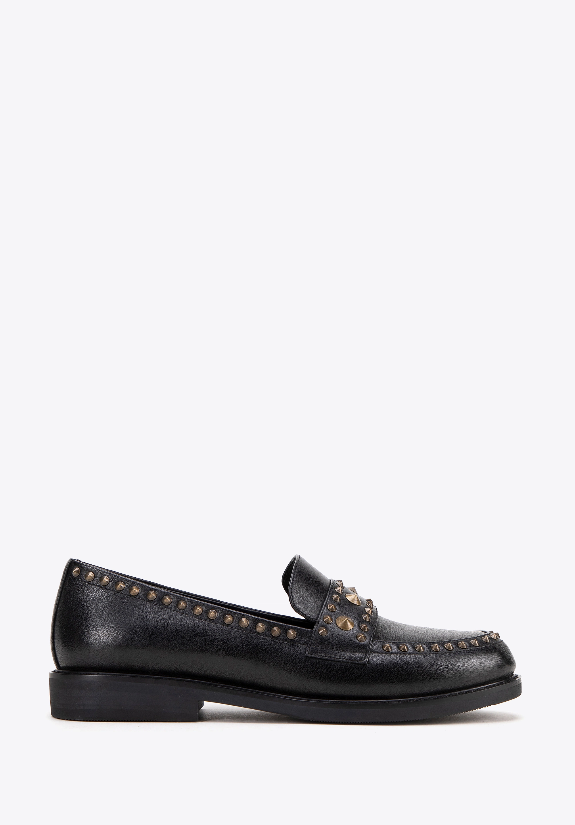 Damskie loafersy skórzane z ozdobnymi nitami czarne