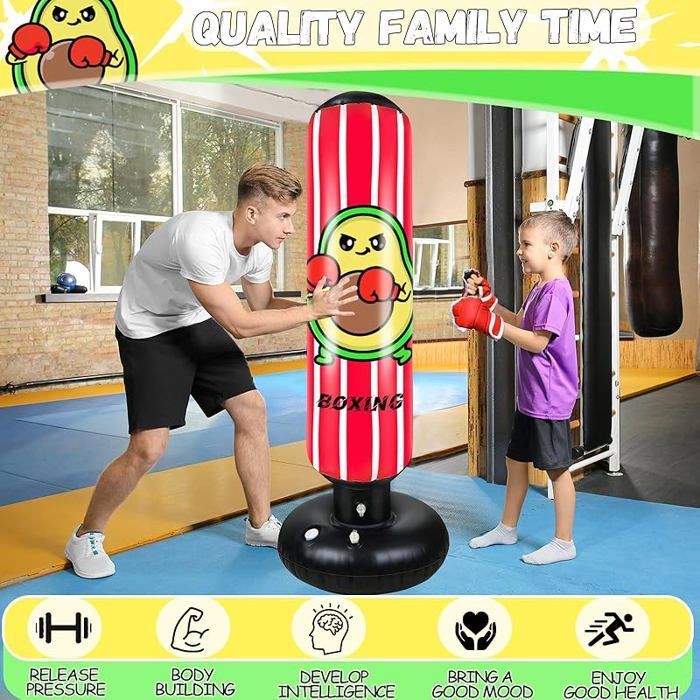 Sacco da boxe gonfiabile per bambini da 165 cm con guantoni, regalo ideale per ragazzi e ragazze.