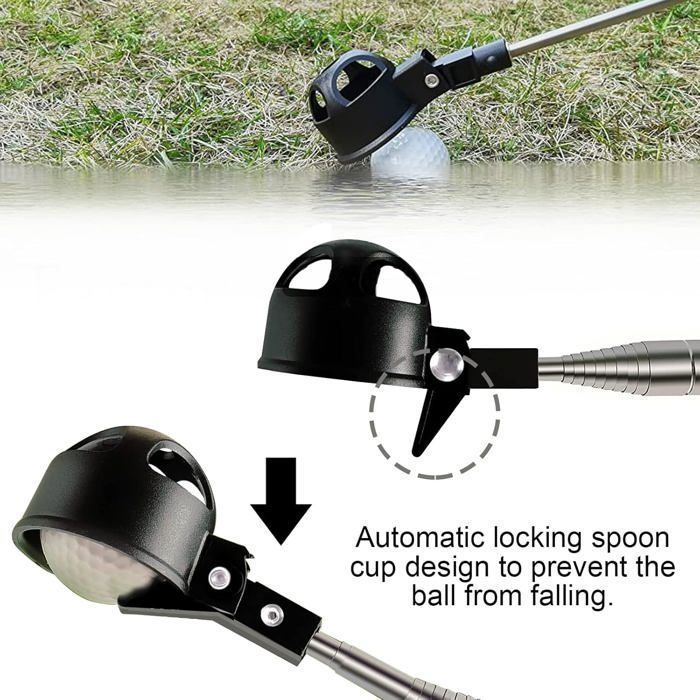Retriever de Balle de Golf 8 Sections TéLescopique Outil Acier Inoxydable Golf Ball Epuisette Golf Noir Noir noir BALLE DE GOLF