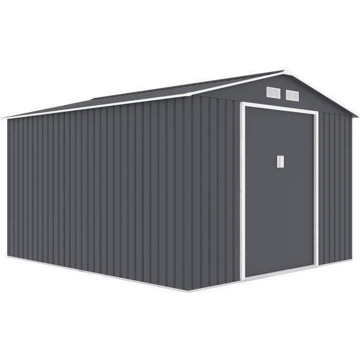 Metalen tuinschuur 8,84 m² - 277 x 319 x 202 cm - URANUS - Inclusief verankeringsset, 2 schuifdeuren - Grijs