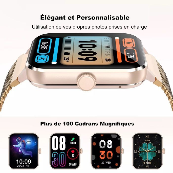 Blackview Montre Connectée Femme Appel Bluetooth ,2 Bracelets, 1.96