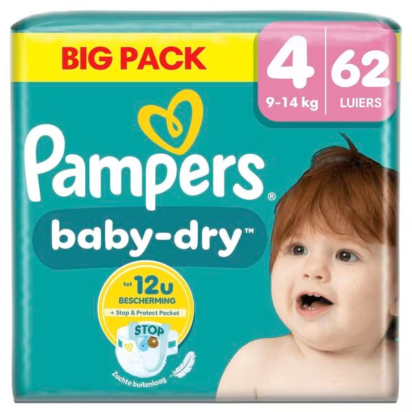 „Pampers Baby-Dry“ 4 dydžio sauskelnės<br>4 dydis (9–14 kg), 62 vnt.