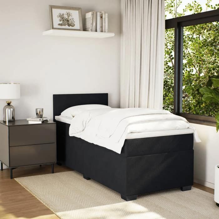 Struttura letto con materasso - Maison Exclusive - Nero - 80x200 cm - Velluto - Massimo relax