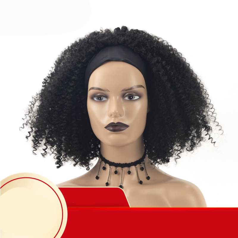 Parrucca sintetica con fascia corta, capelli afro ricci e crespi, parrucche per donne nere, fascia africana per turbante, turbante