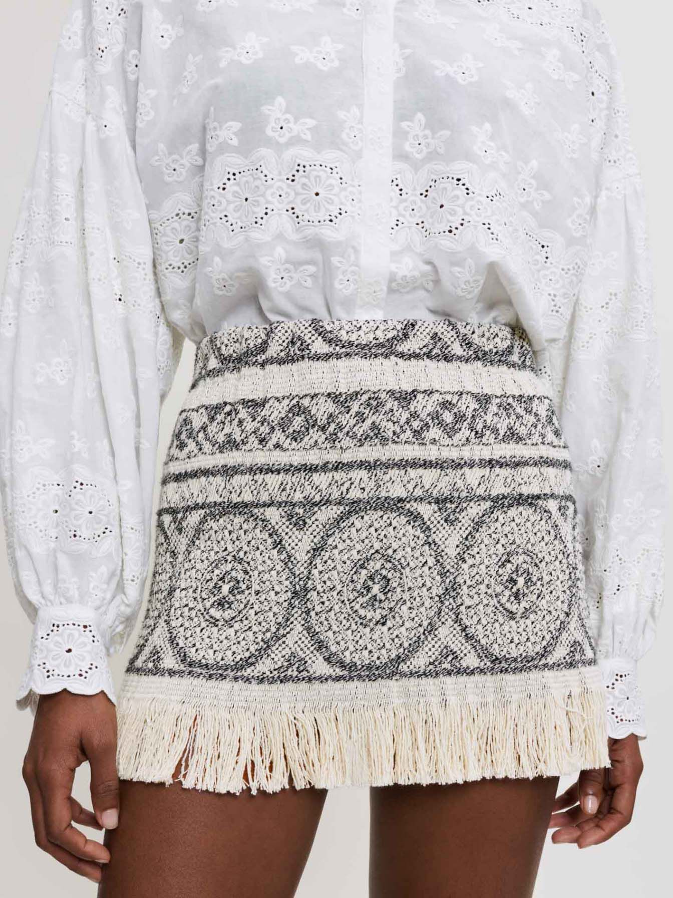 Jacquard rokje met franjes - Ecru Noir