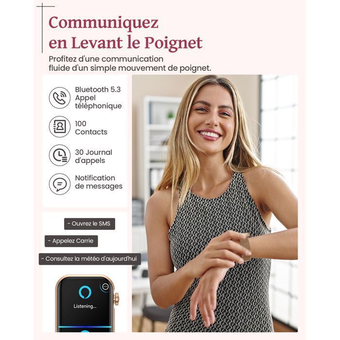 Reloj inteligente AIMIUVEI para mujer de 1,83'' con llamadas Bluetooth/4 correas/más de 110 modos deportivos/monitor de sueño/podómetro/frecuencia cardíaca/SpO2/IP68