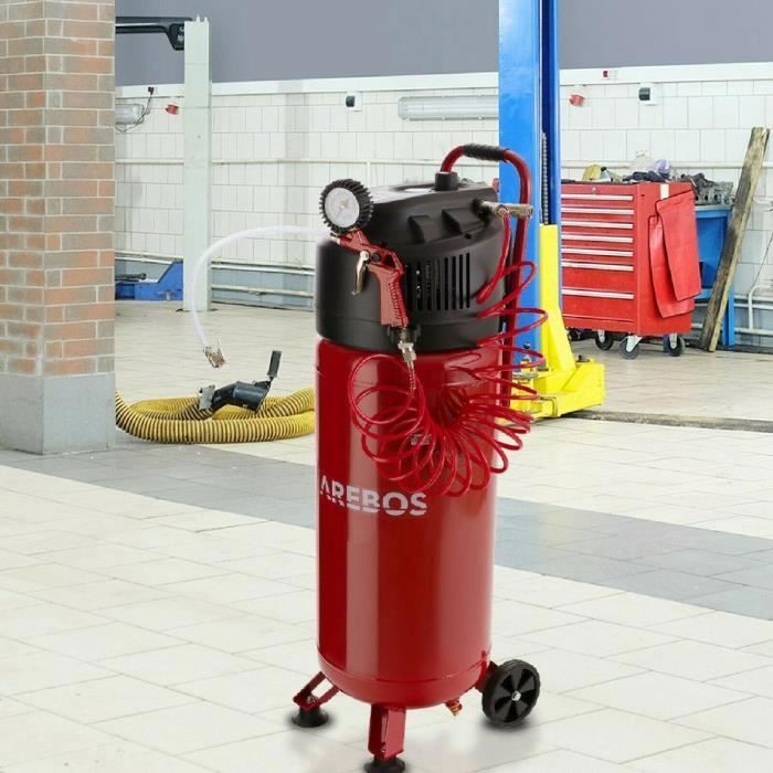 AREBOS Compresseur d'air | avec kit d'accessoires 13 pièces | mobil | Sans huile | Arrêt automatique | Capacité 50 l