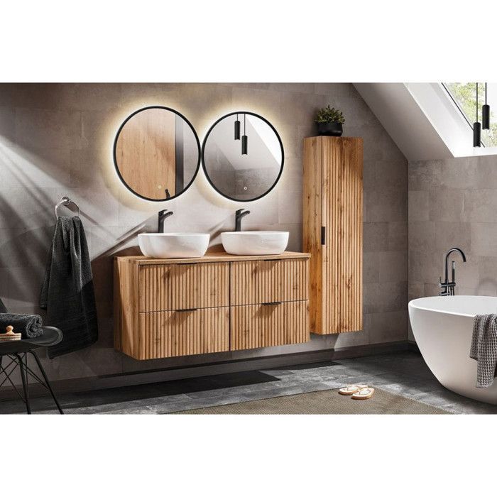 Complete bathroom set with double vanity unit, 120 cm, + 3 cabinets - Georgia Oak