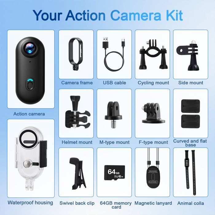 Action camera 4K impermeabile 64GB Mini bodycam per bici dashcam WiFi Action camera Body camera Moto camera Sports camera per ciclismo