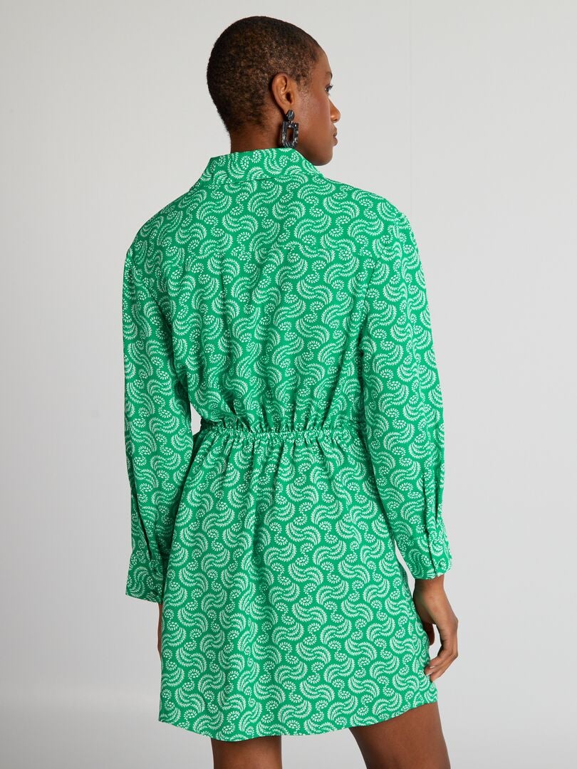 Jurk met strikceintuur en patroon - GROEN