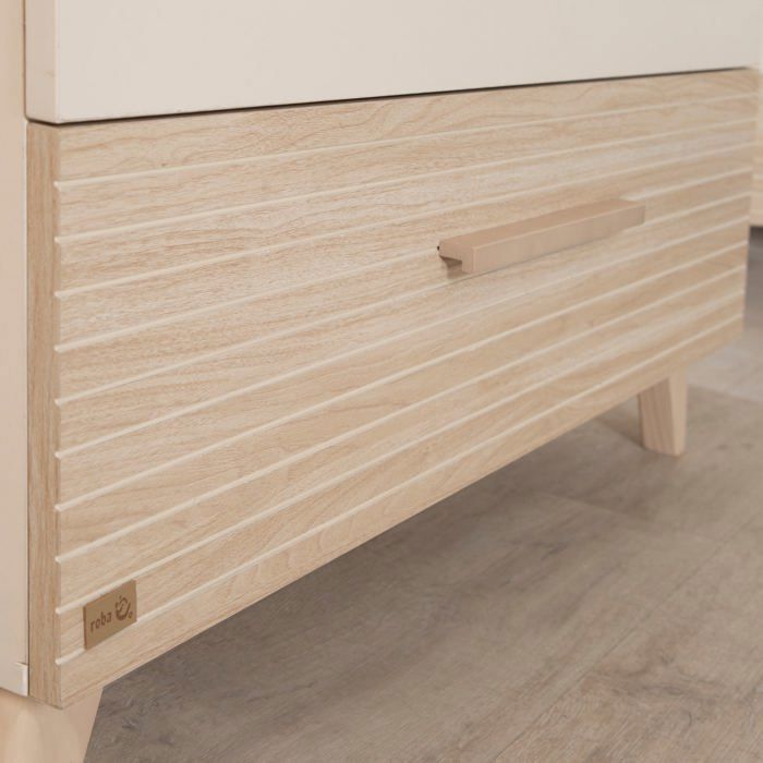 Chambre bébé trio : Lit évolutif 70 x 140 cm + Commode à langer + Armoire - SIDNEY - ROBA - Chêne / Beige