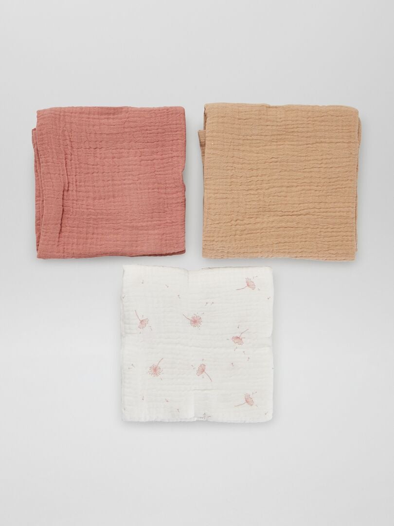 Conjunto de 3 mantas de gaze de algodão - ROSA