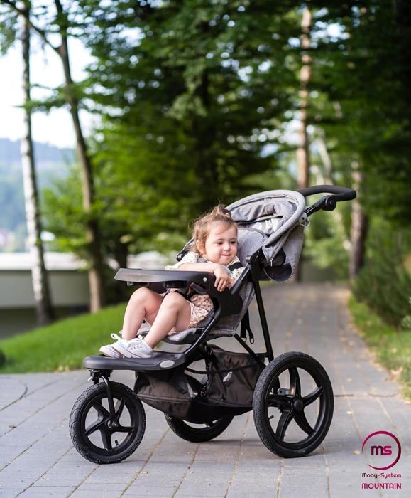 Moby-System Mountain Buggy 3-Wheel Stroller, Foldable up to 15 kg, Easy to Turn, Reflective Strips, 5-Point Harness