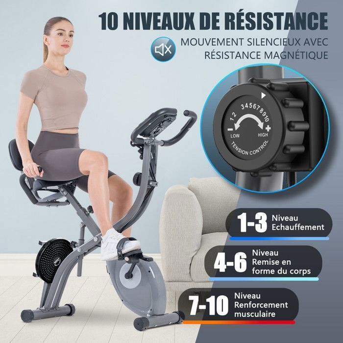 Vélo d'appartement pliant & Connecté APP, Avec plateau tournant et Fonction de la tirette, 10 Niveaux Résistance Magnétique