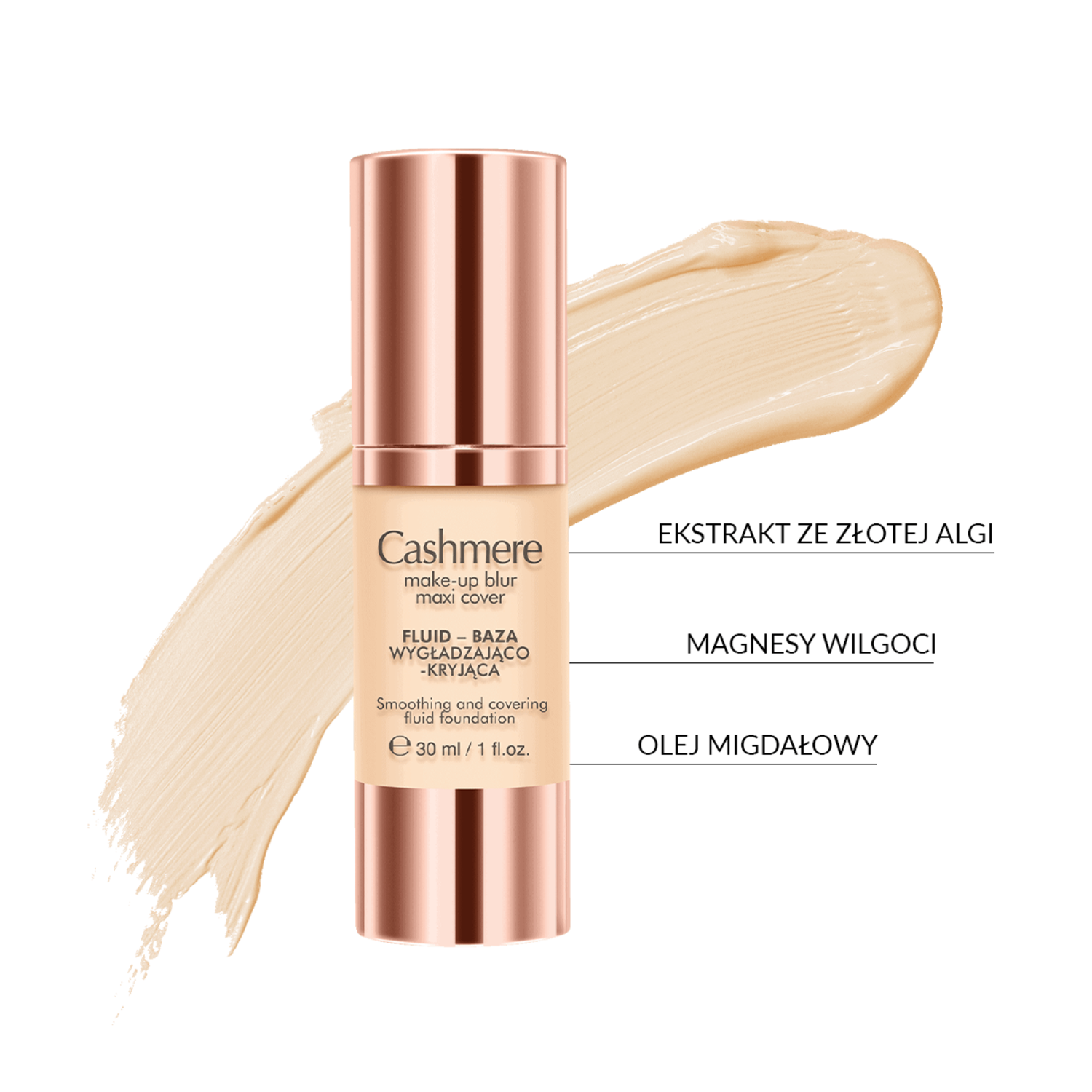 Base fluida suavizante e de cobertura Cashmere bege 03 30ml Make-up Blur Maxi Cover