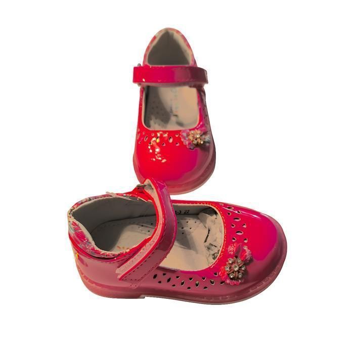Chaussures - Enfant - Fille - Salomés - Babies - Cuir - Verni - Rose - Fuchsia - Motif Fleur - Pointure du 21 au 26