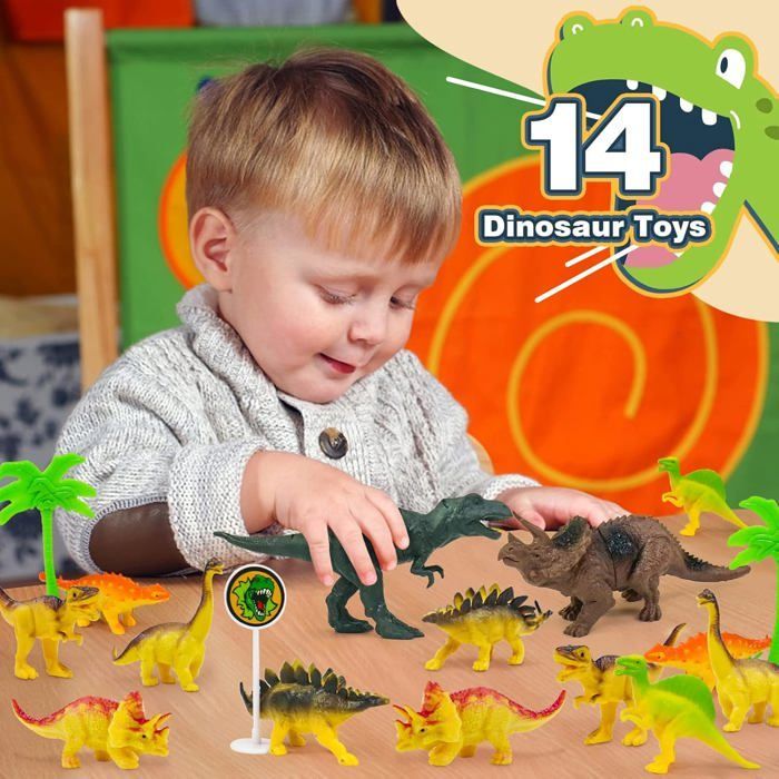 Circuit Voiture Enfant - BLEOSAN - Circuit Voiture Enfant Dinosaure - 144 pièces - 14 dinosaures - Voitures LED