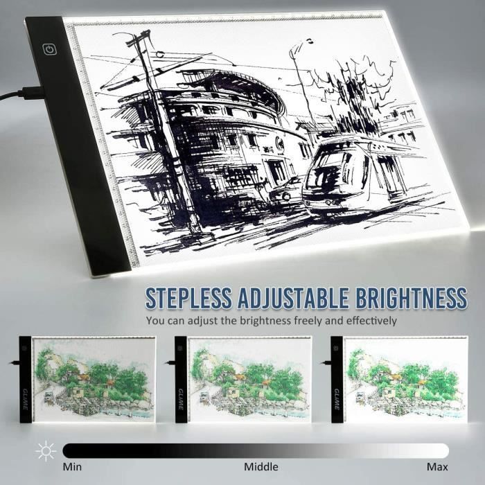 Tablette Lumineuse A4, 4.5MM Ultramince Gradation à trois vitesses LED avec Ligne d'échelle Précise USB Rechargeable LED Table