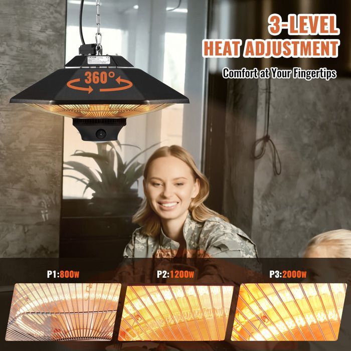 Chauffage Extérieur Terrasse-VEVOR-2000 W-Radiateur Infrarouge de Plafond Suspendu Électrique-pour Porche, Salle à manger