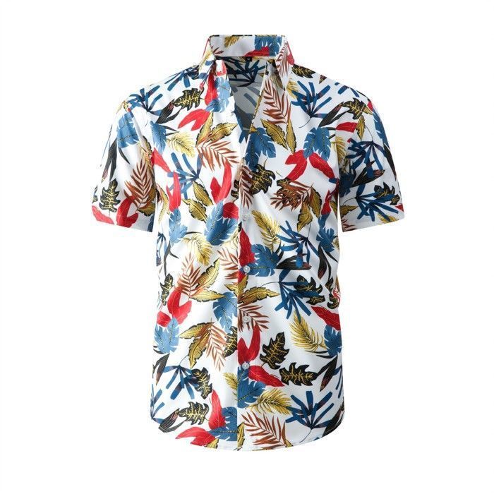 Camisa hawaiana de manga corta para hombre, estilo playero con estampado floral, corte regular, cómoda - Talla europea - Roja