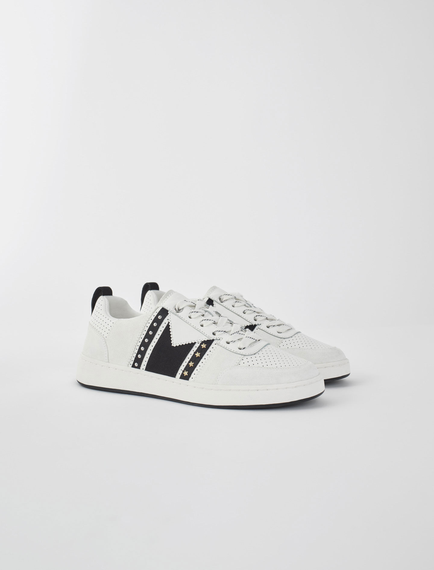 Tweekleurige leren sneakers - Zwart / Wit