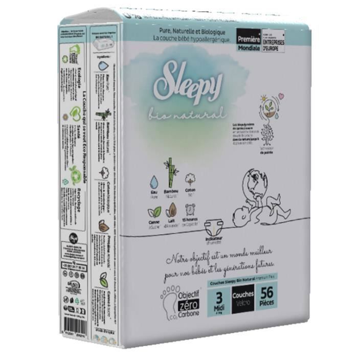 Sleepy Bio Natural Baby Diapers – Natural Protection & Optimal Softness Size 2 68 Count – Baby 4-8 kg, Fragrance-Free