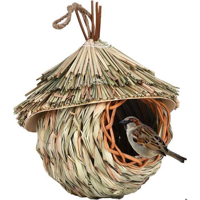 Nichoir à Oiseaux Exterieur Suspendre - Tissé à la Main - pour Les Petits Birds - 15×19cm