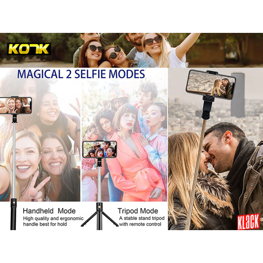 Bastão de selfie extensível Klack com Bluetooth e controle remoto.