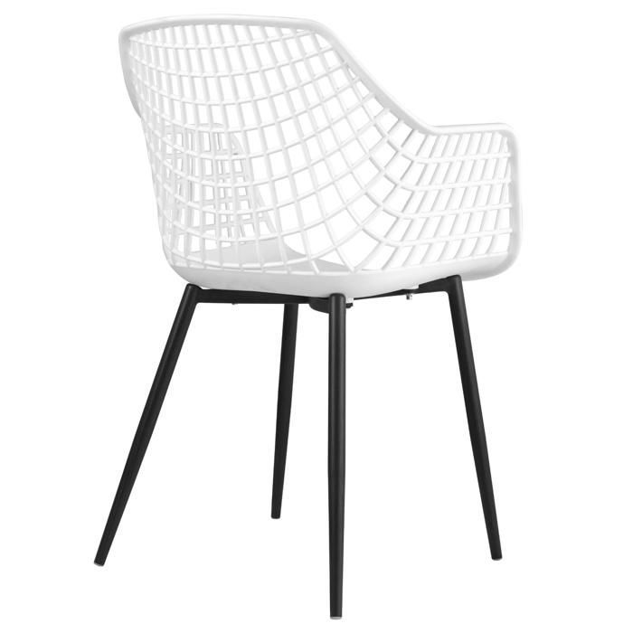 Set of 4 LUCIA chairs for dining room or kitchen with a retro design, featuring armrests, a white plastic shell and 4 metal legs