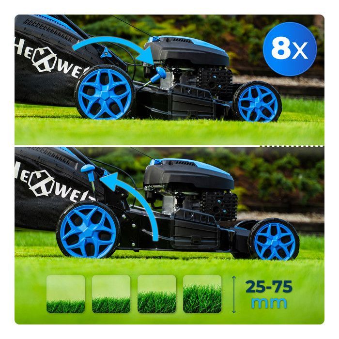 HEXWELT Tondeuse Thermique HW-KS-200 | 200cc | 5,1 CV | Lame 51 cm |Autotractée | Éjection bac 60 L et mulching | Hauteur réglable|