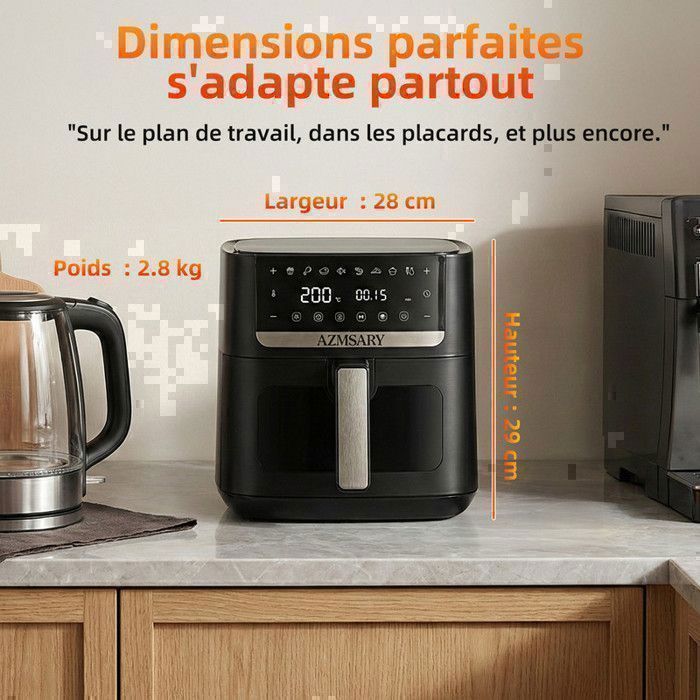 Friteuse sans huile - AZMSARY - 8.5 L - 2600 W - Écran tactile LED - 2 nouvelles fonctionnalités utiles