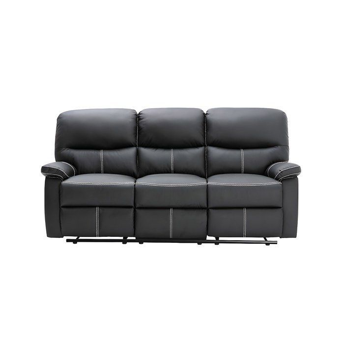 Sofá de 3 plazas y sillón reclinable CANBY en piel sintética negra.