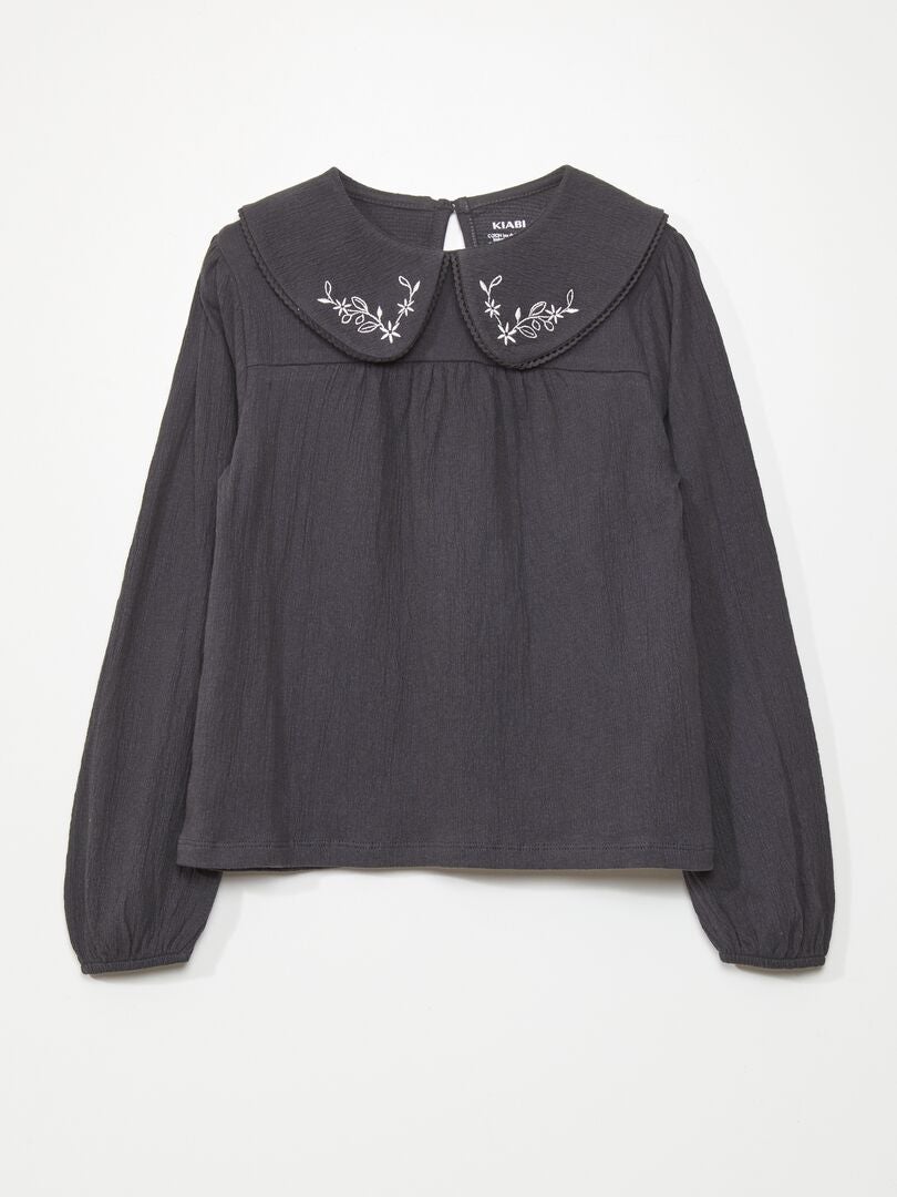 Camiseta con bordado - GRIS