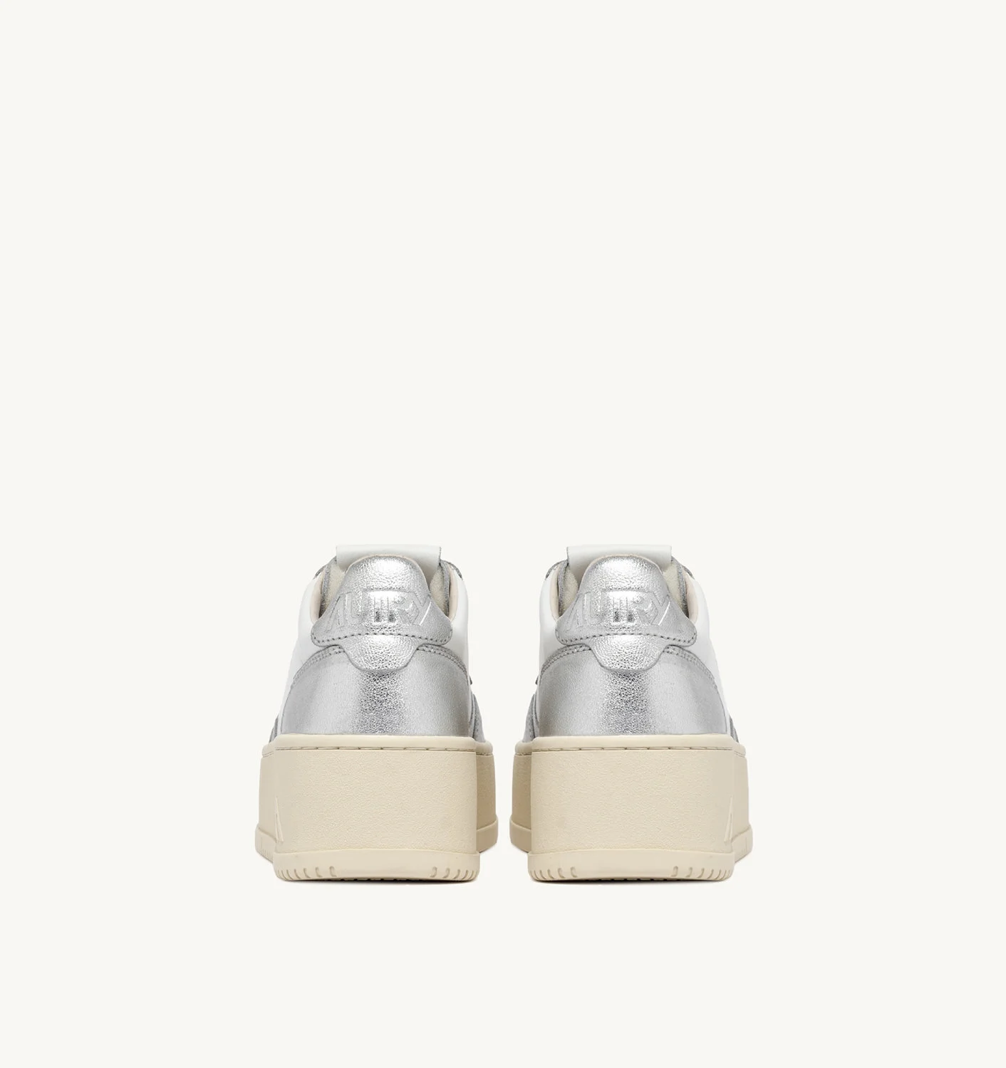 TENISI MEDALIAT PLATFORM JOS IN PELLE BIANCA E ARGENTO